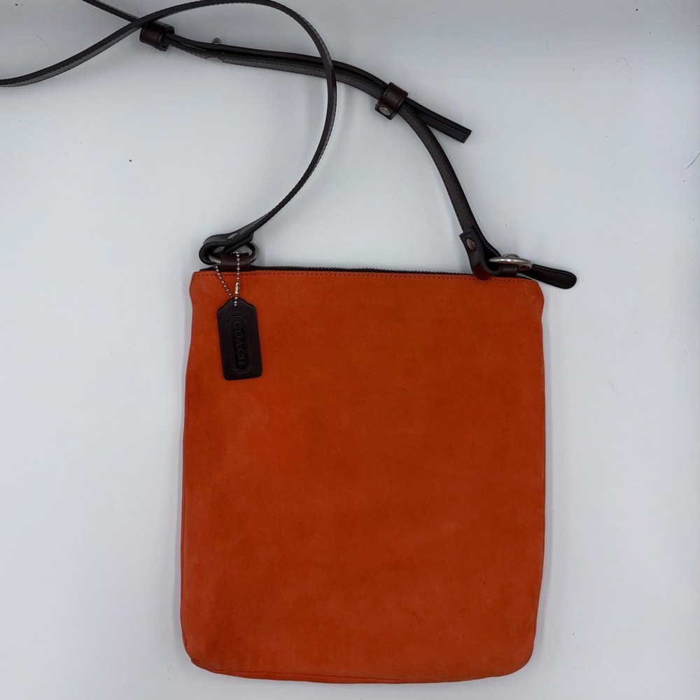Coach Orange Suede Leather Crossbody Bag Flat Pouch C0K-9459